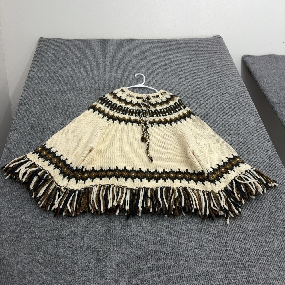 Vintage Martha Du Bois Poncho Women O/S Cream Wool Blend Fair Isle Boho